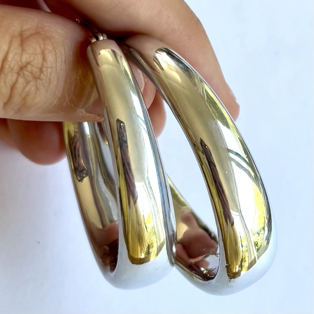 Arthur Court Aluminum Hoop Earrings 2 In Oval Polished Discontinued Jewelry